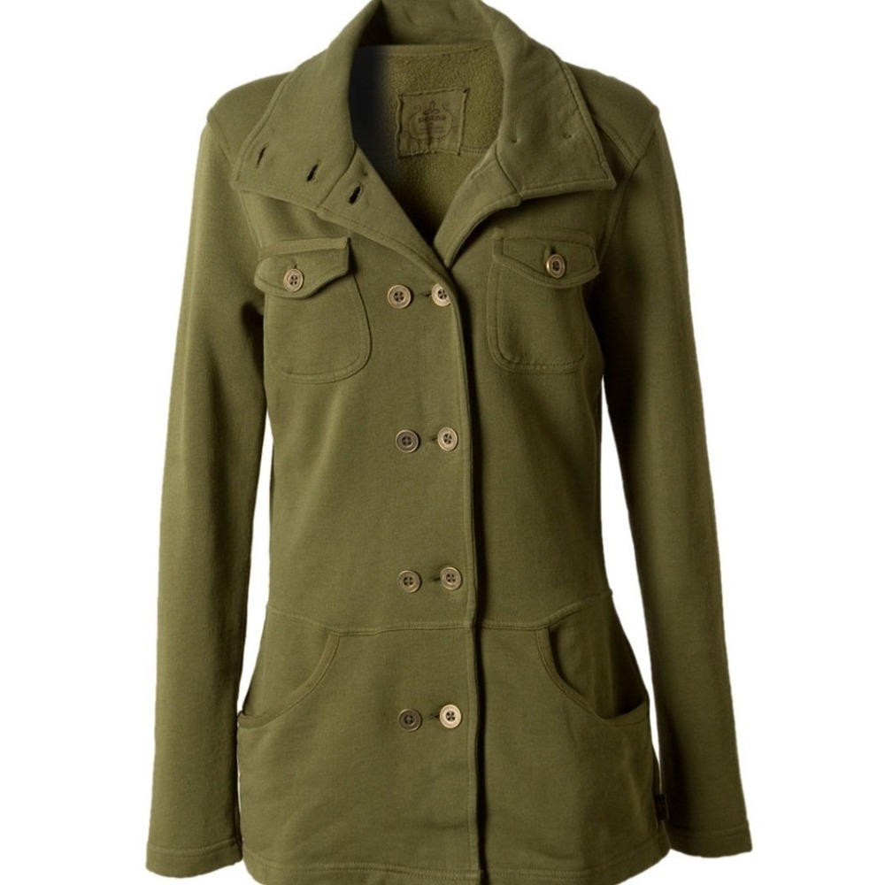 prAna Tori Jacket Medium Military Style Olive Green Button Up Stand Collar Women - Picture 2 of 11